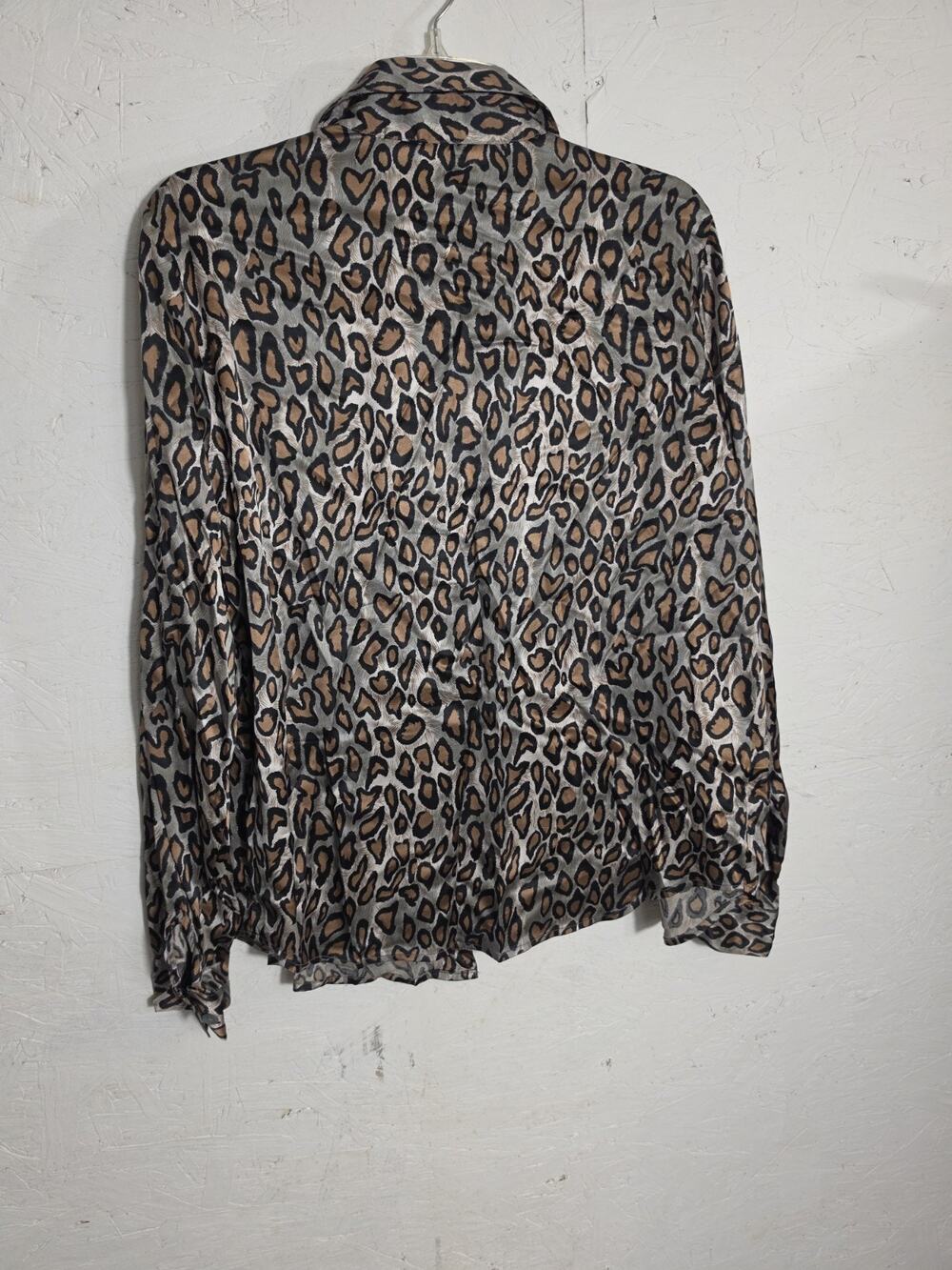 Christie And Jill Animal Print Long Sleeve Blouse Size Large, SILK